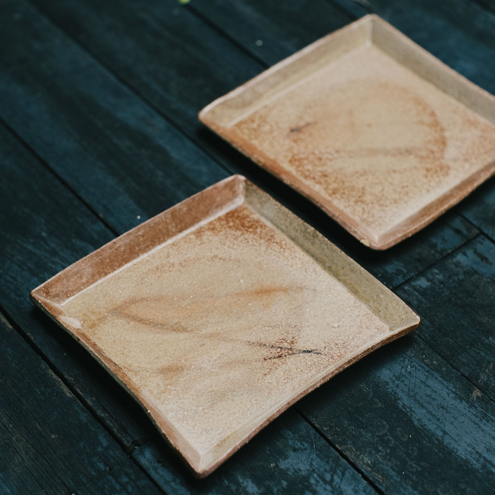 Square Plate, Bizen Hidasuki / Ash Glaze