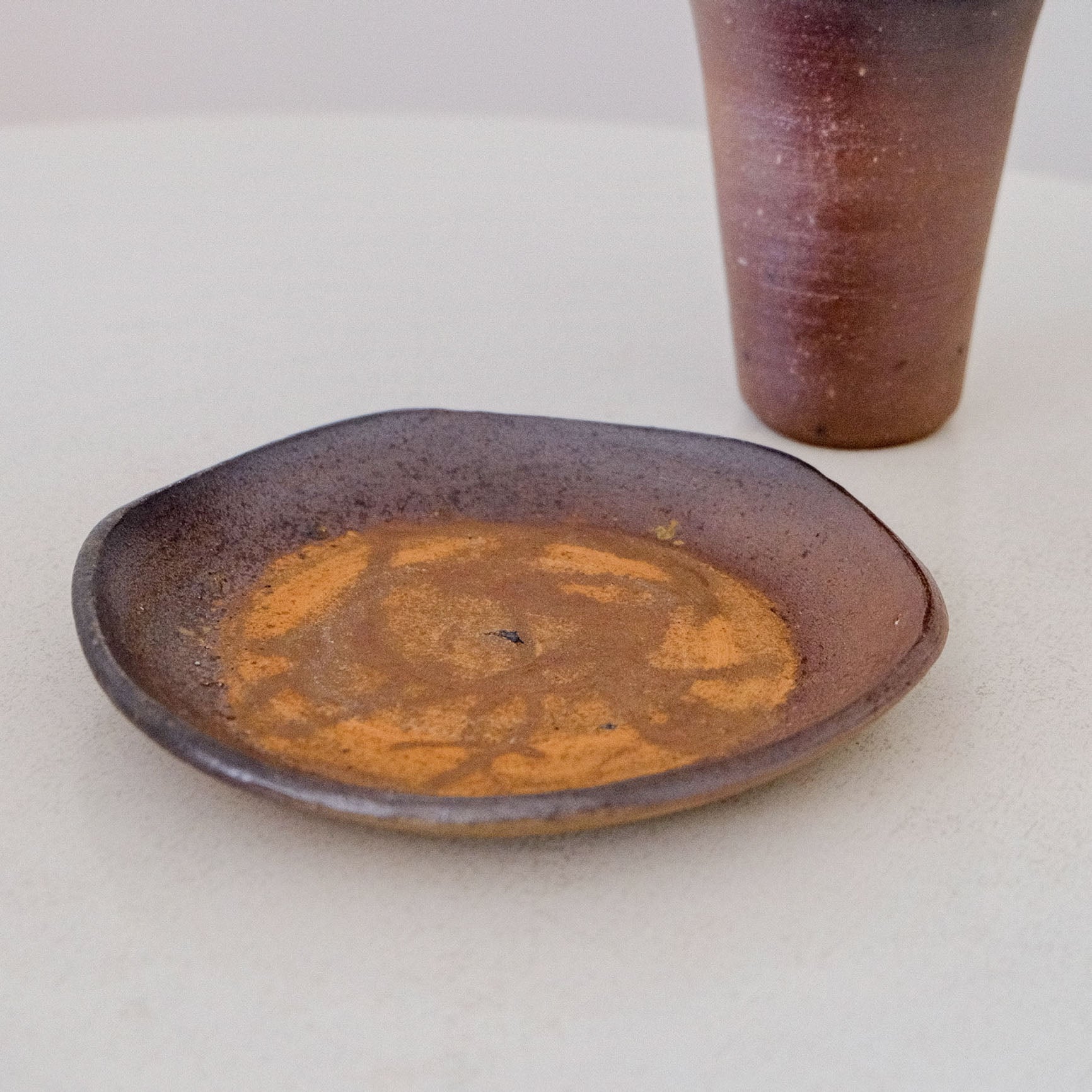 7.5in Hexagonal Round Plate, Bizen Wood-Fired, Local Clay