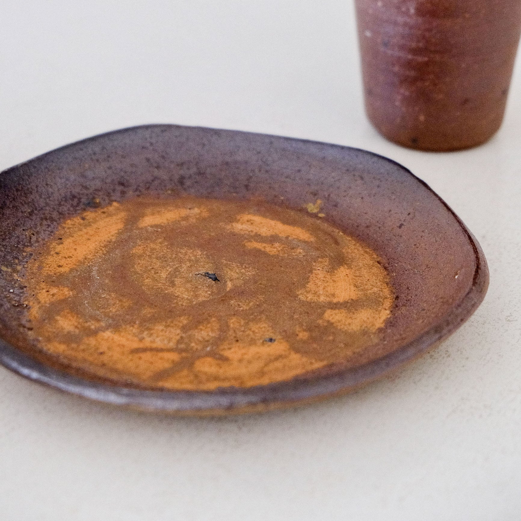 7.5in Hexagonal Round Plate, Bizen Wood-Fired, Local Clay
